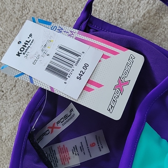 WOMENS ZEROXPOSURE TANKINI SWIM TOP SZ 6 4 PURPLE GREEN BLACK RACERBACK ZIP - Picture 5 of 5